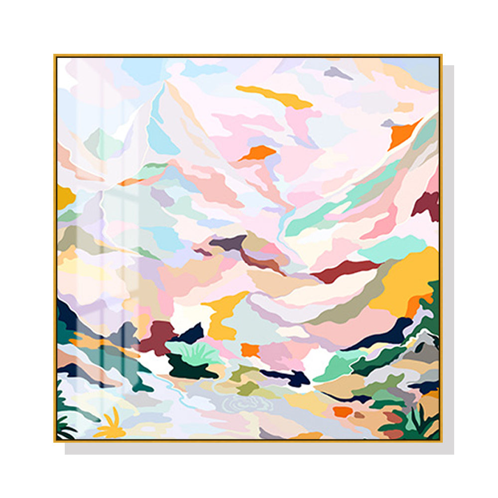 80cmx80cm-abstract-pink-mountain-hand-painted-style-gold-frame-canvas-wall-art www.mallsonline.com.au