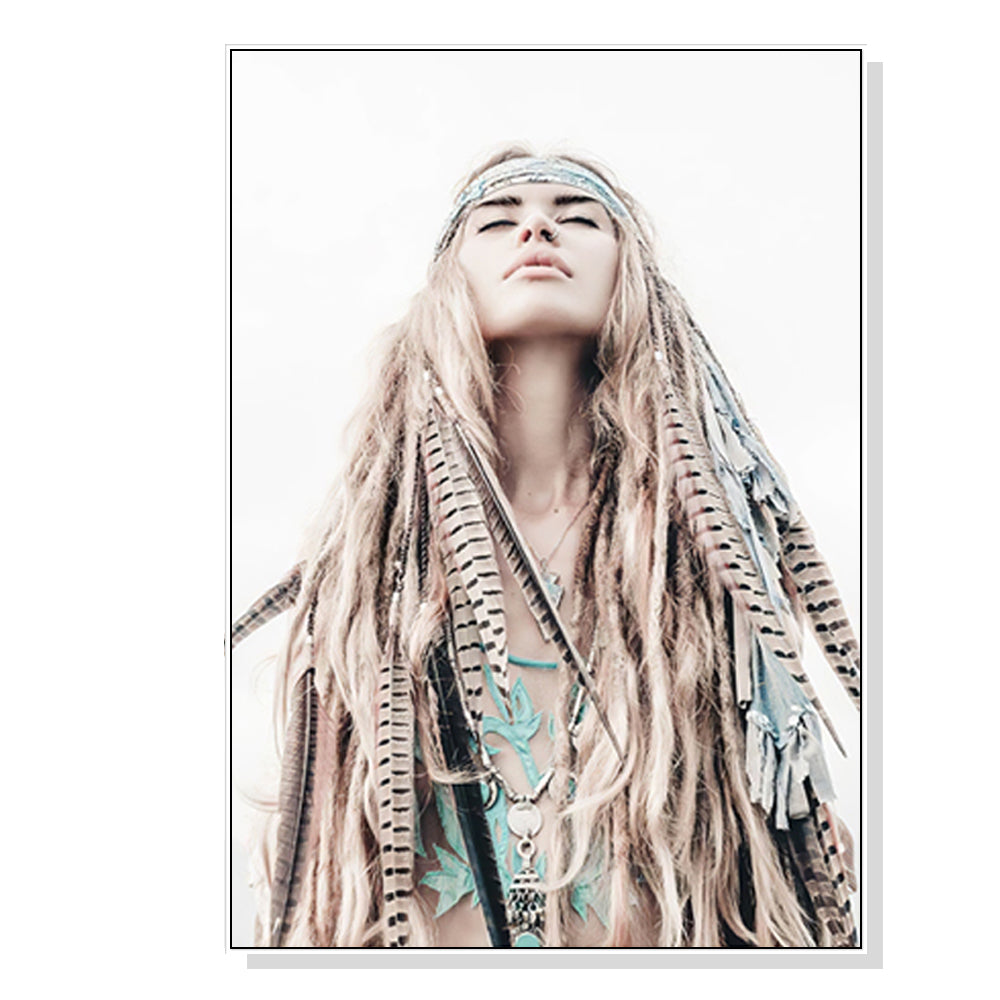 50cmx70cm-boho-girl-white-frame-canvas-wall-art www.mallsonline.com.au