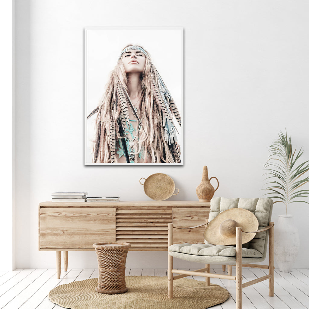 50cmx70cm-boho-girl-white-frame-canvas-wall-art www.mallsonline.com.au