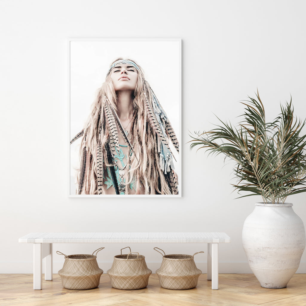 50cmx70cm-boho-girl-white-frame-canvas-wall-art www.mallsonline.com.au