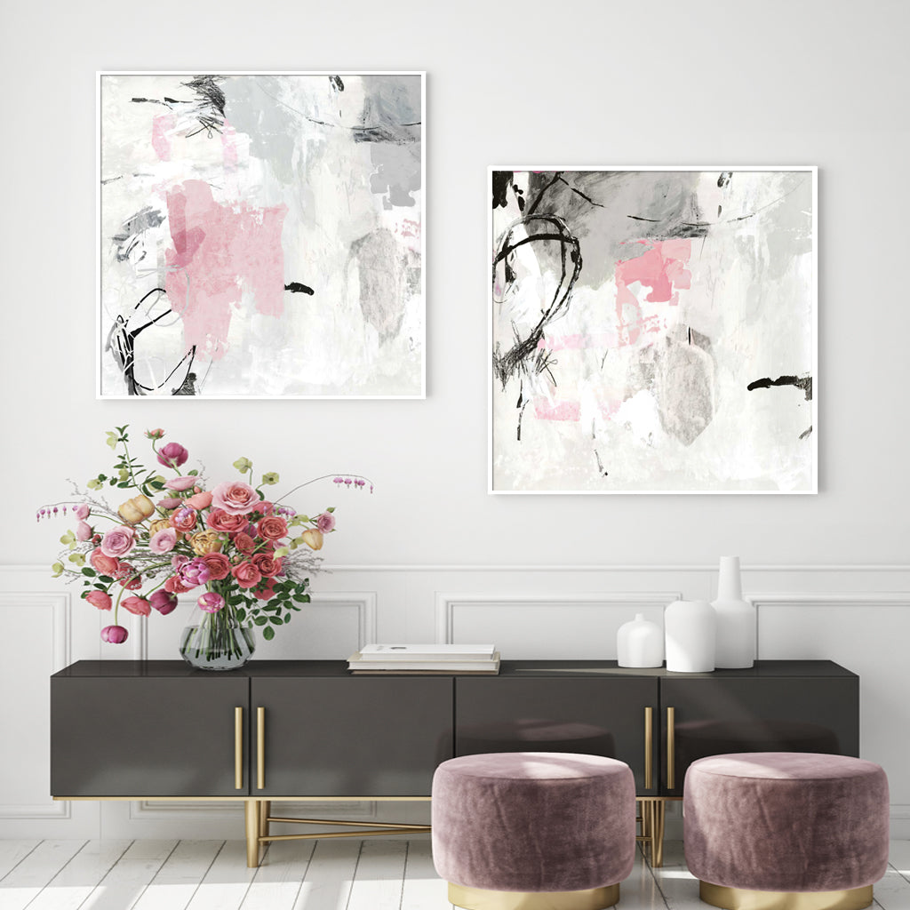 50cmx50cm-abstract-pink-grey-2-sets-white-frame-canvas-wall-art www.mallsonline.com.au