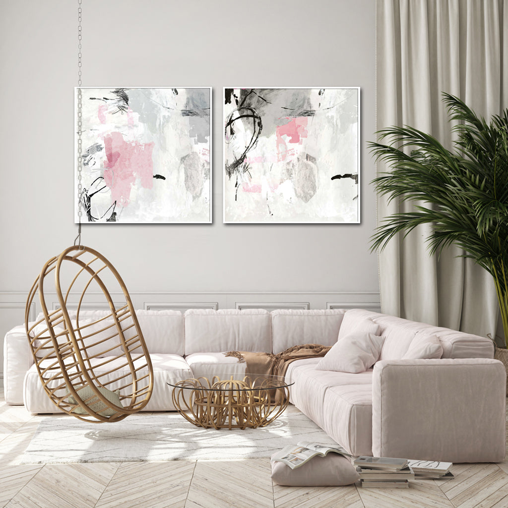 60cmx60cm-abstract-pink-grey-2-sets-white-frame-canvas-wall-art www.mallsonline.com.au
