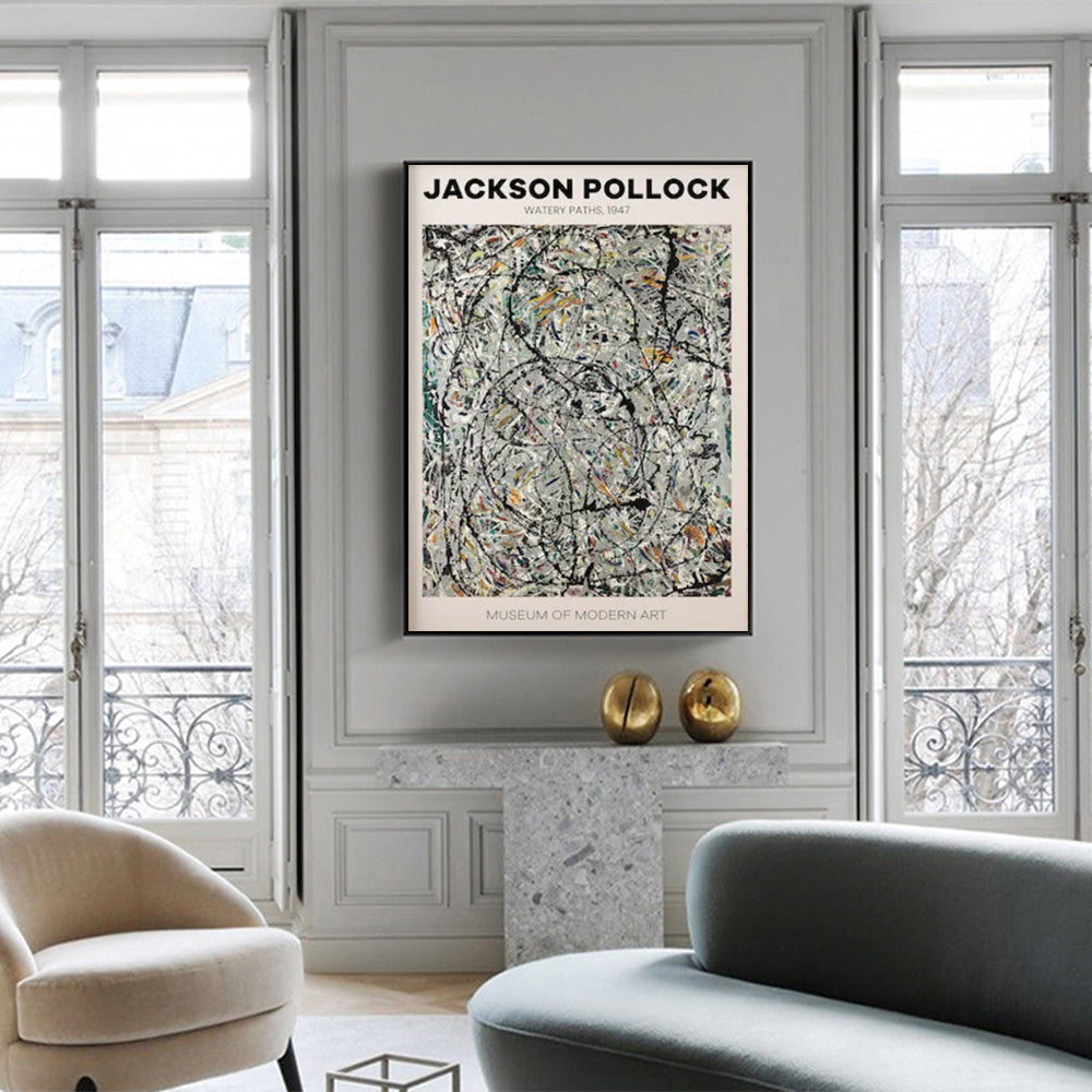 50cmx70cm-jackson-pollock-exhibition-iii-black-frame-canvas-wall-art www.mallsonline.com.au