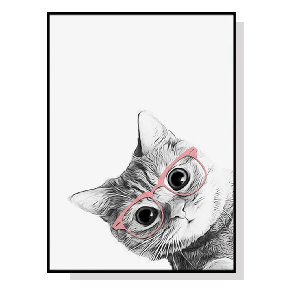 50cmx70cm-cat-with-glasses-black-frame-canvas-wall-art www.mallsonline.com.au