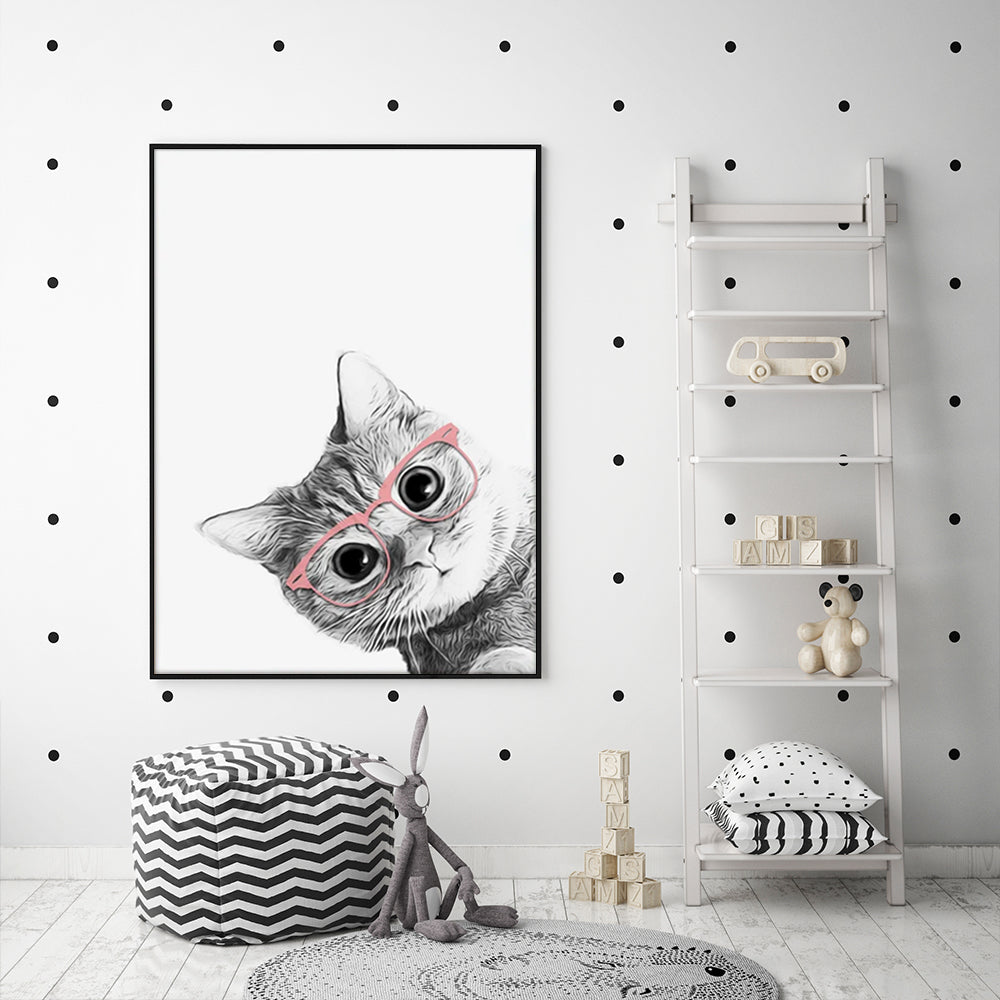 50cmx70cm-cat-with-glasses-black-frame-canvas-wall-art www.mallsonline.com.au