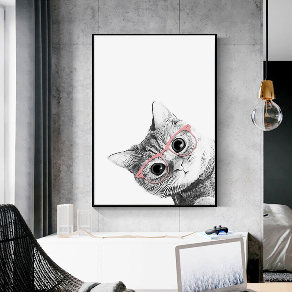 50cmx70cm-cat-with-glasses-black-frame-canvas-wall-art www.mallsonline.com.au