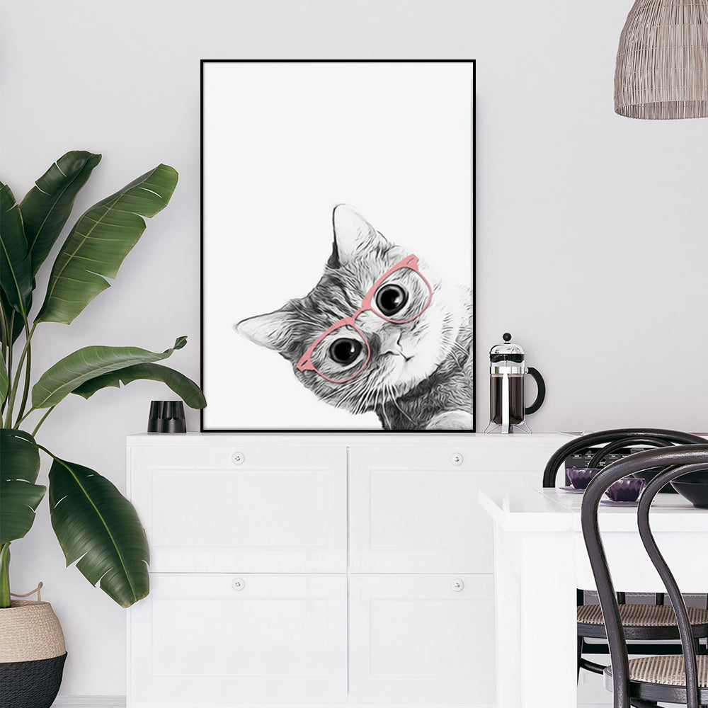60cmx90cm-cat-with-glasses-black-frame-canvas-wall-art www.mallsonline.com.au