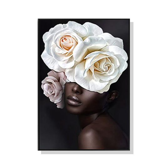 80cmx120cm-flower-african-woman-black-frame-canvas-wall-art www.mallsonline.com.au