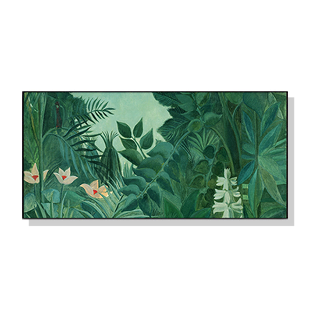 40cmx80cm-the-equatorial-jungle-green-forest-by-henri-rousseau-black-frame-canvas-wall-art www.mallsonline.com.au