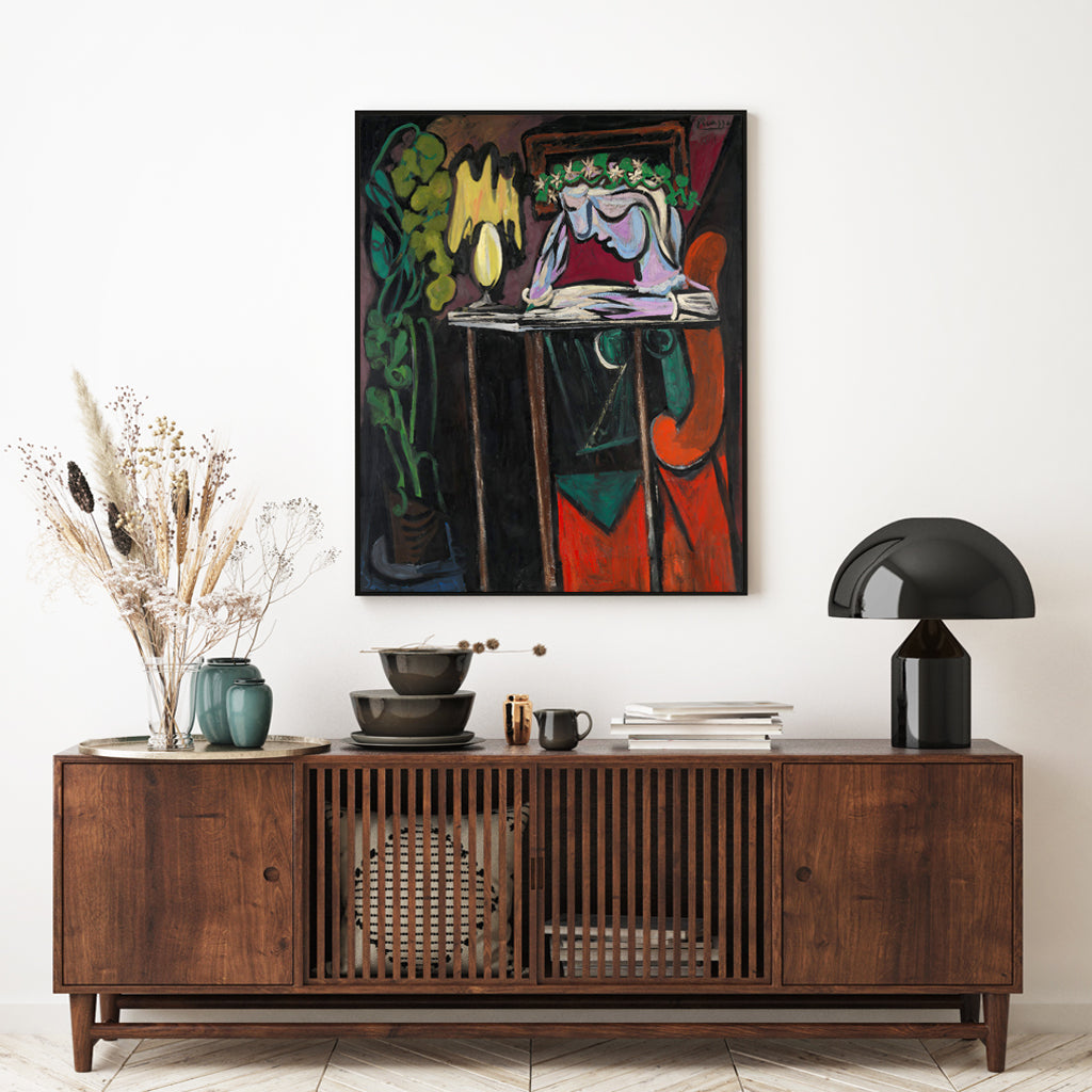 50cmx70cm-reading-girl-by-pablo-picasso-black-frame-canvas-wall-art www.mallsonline.com.au
