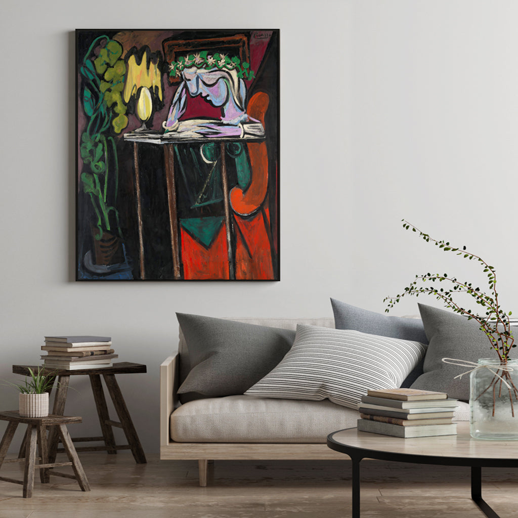 50cmx70cm-reading-girl-by-pablo-picasso-black-frame-canvas-wall-art www.mallsonline.com.au