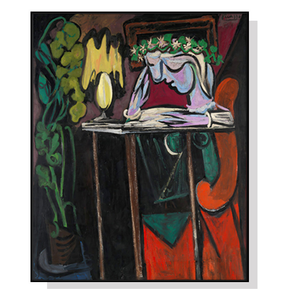 70cmx100cm-reading-girl-by-pablo-picasso-black-frame-canvas-wall-art www.mallsonline.com.au