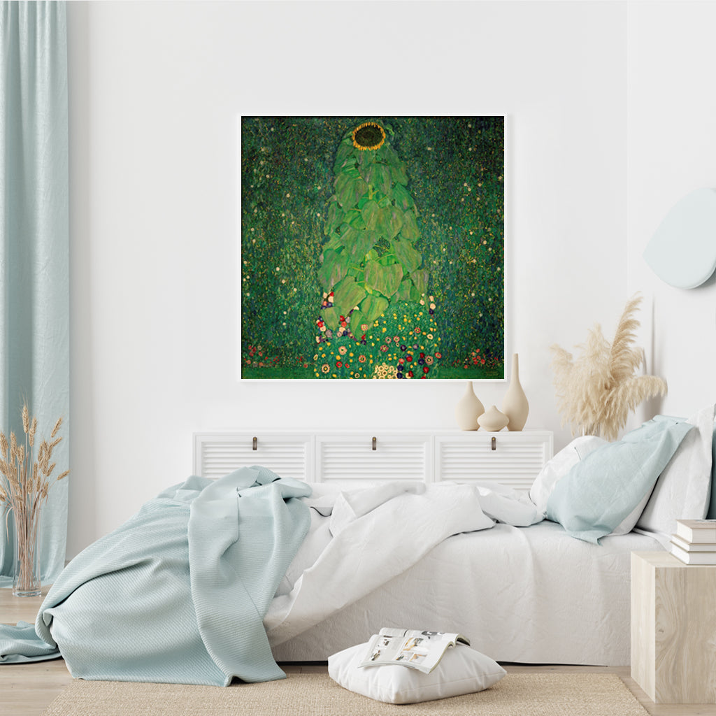 50cmx50cm-sunflower-by-gustav-klimt-white-frame-canvas-wall-art www.mallsonline.com.au
