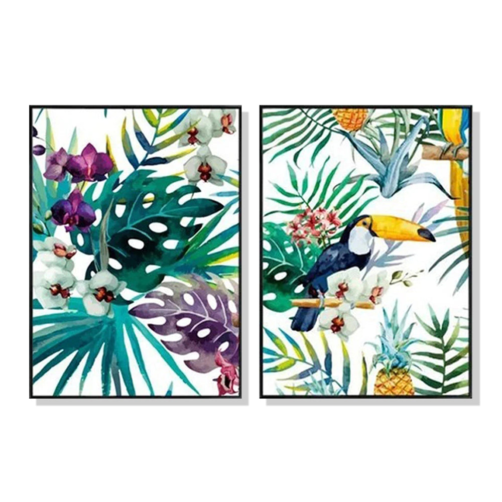 50cmx70cm-toucan-and-orchid-2-sets-black-frame-canvas-wall-art www.mallsonline.com.au