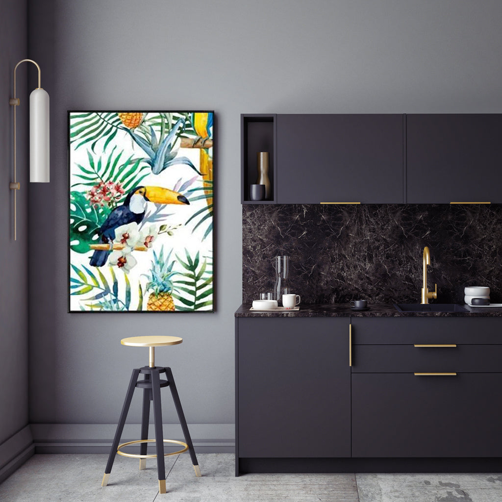 50cmx70cm-toucan-plants-black-frame-canvas-wall-art www.mallsonline.com.au