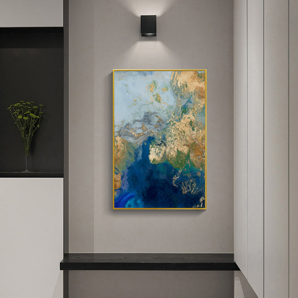 50cmx70cm-marbled-blue-gold-artwork-gold-frame-canvas-wall-art www.mallsonline.com.au