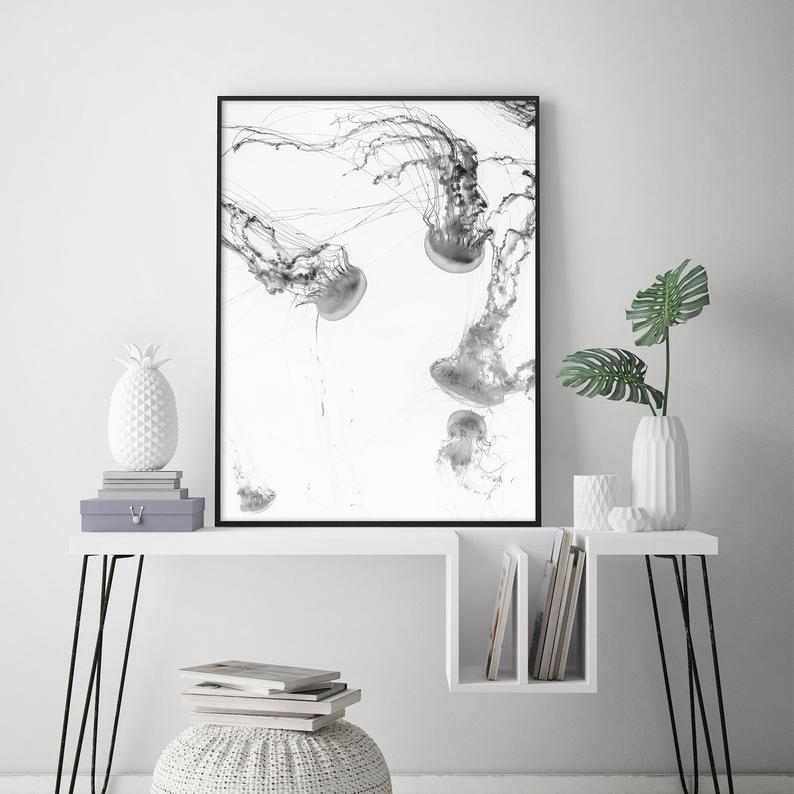 50cmx70cm-jellyfish-black-frame-canvas-wall-art www.mallsonline.com.au