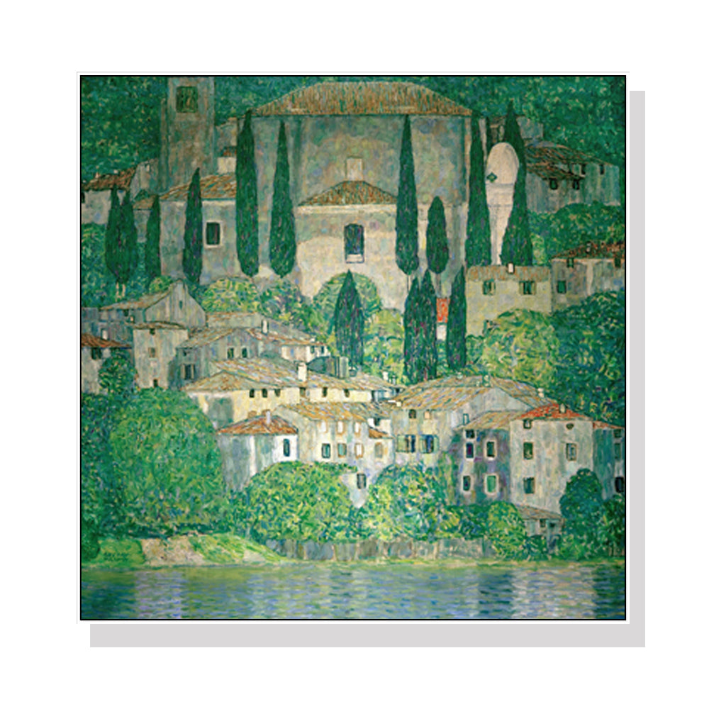 50cmx50cm-kirche-in-cassone-by-gustav-klimt-white-frame-canvas-wall-art at www.mallsonline.com.au