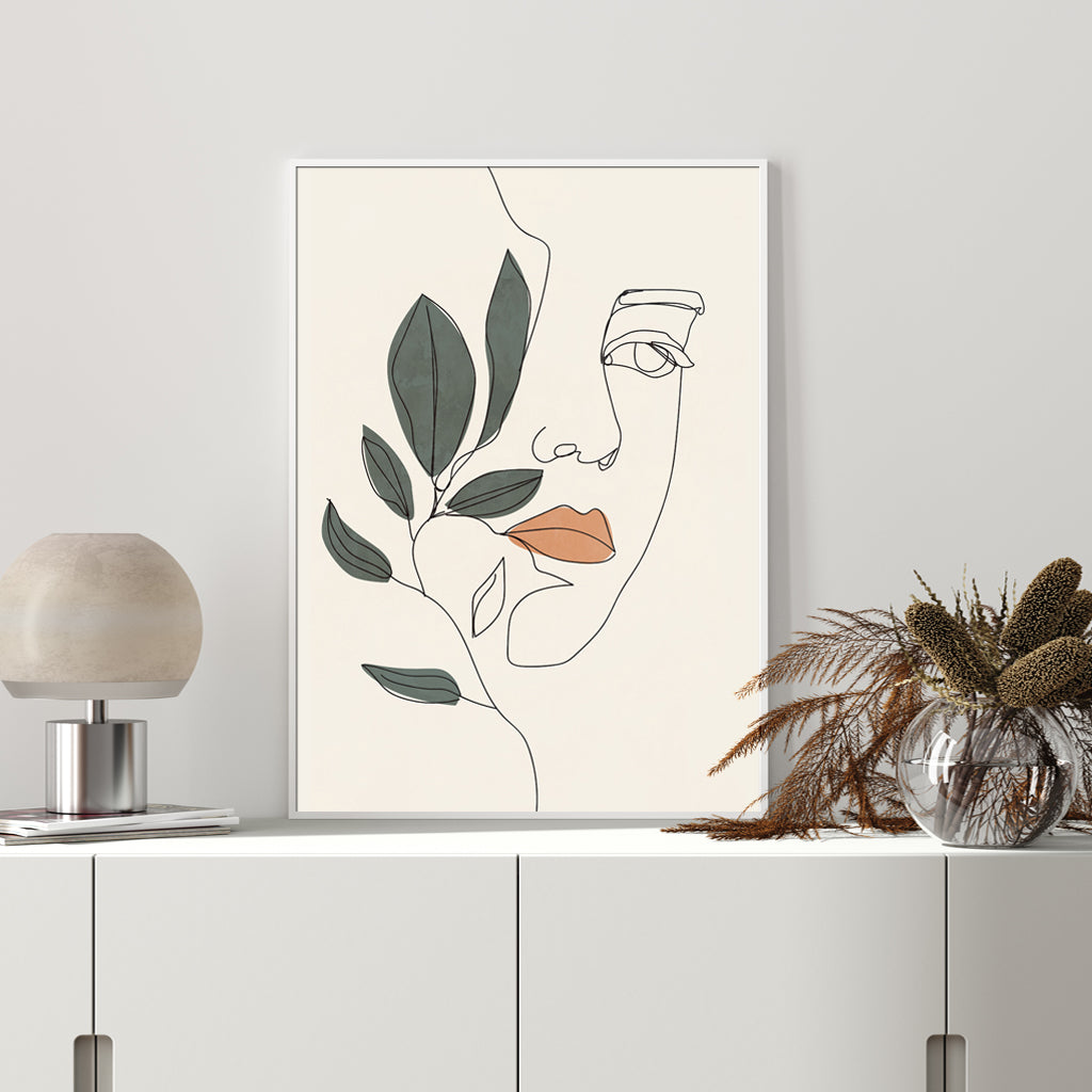 50cmx70cm-line-art-girl-face-white-frame-canvas-wall-art www.mallsonline.com.au