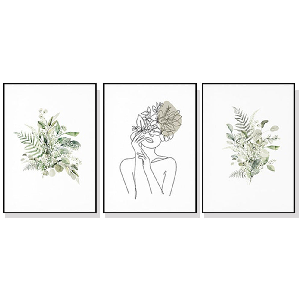 40cmx60cm-botanical-line-girl-3-sets-black-frame-canvas-wall-art at www.mallsonline.com.au
