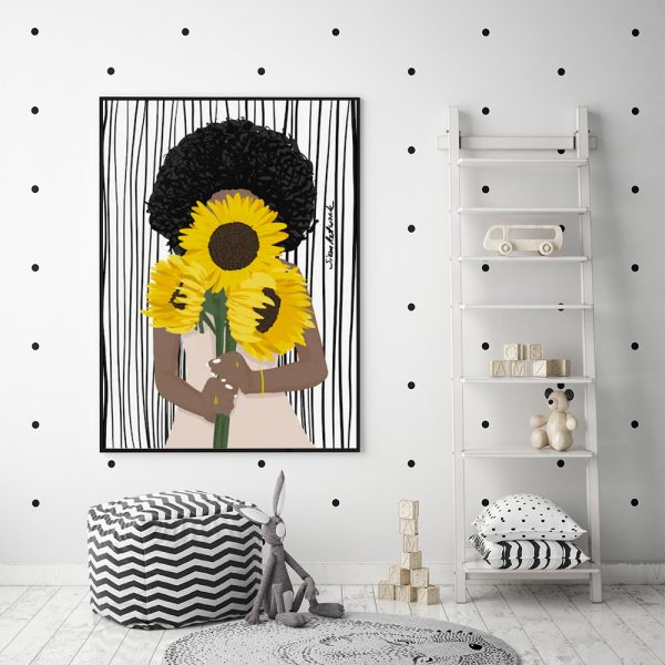 50cmx70cm-african-woman-sunflower-black-frame-canvas-wall-art www.mallsonline.com.au