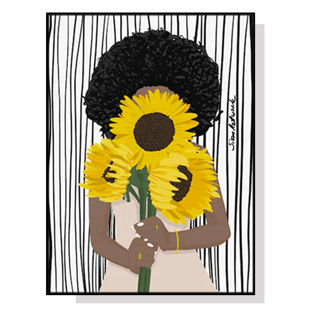70cmx100cm-african-woman-sunflower-black-frame-canvas-wall-art www.mallsonline.com.au