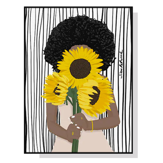 80cmx120cm-african-woman-sunflower-black-frame-canvas-wall-art www.mallsonline.com.au