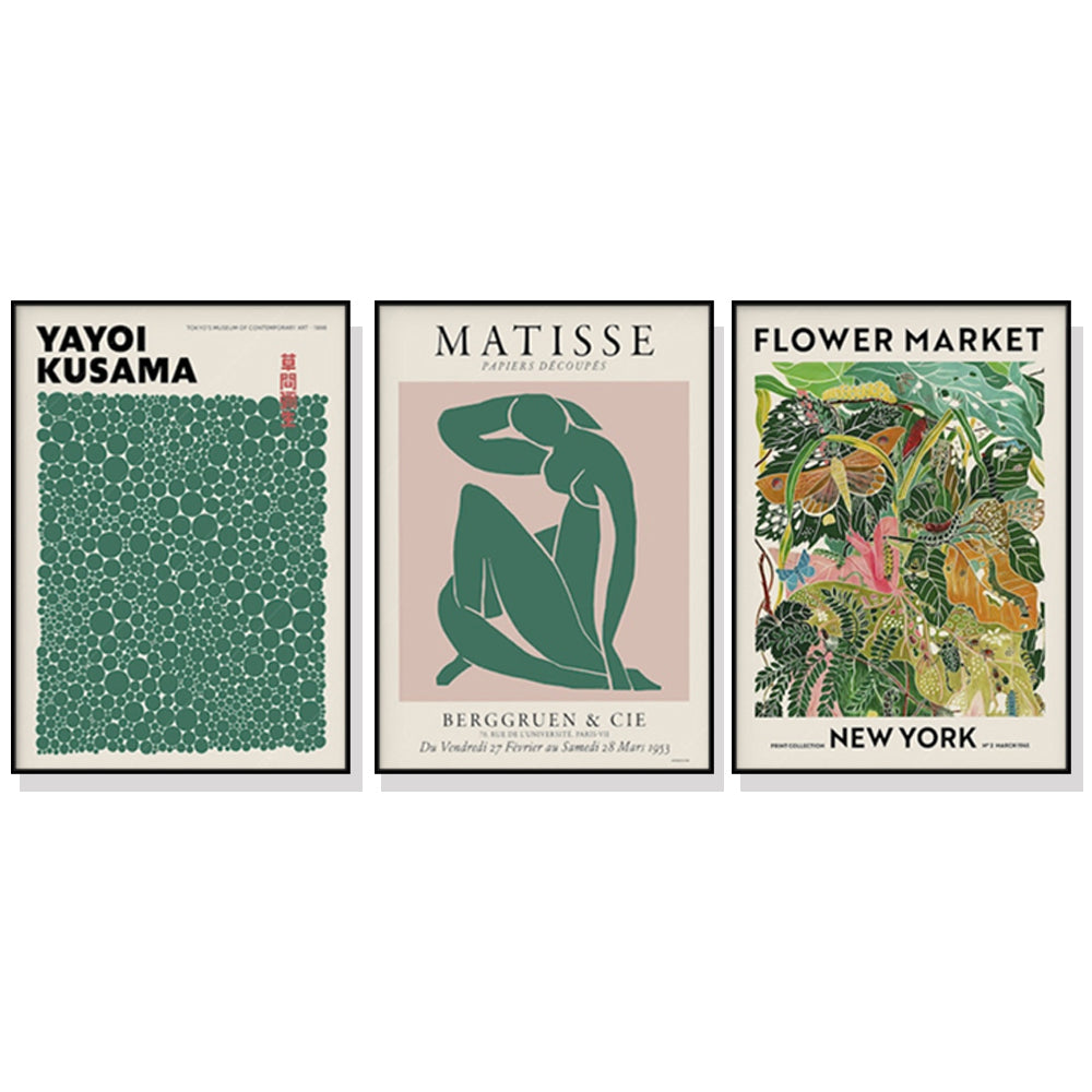 50cmx70cm-flower-market-matisse-print-yayoi-kusama-3-sets-black-frame-canvas-wall-art www.mallsonline.com.au