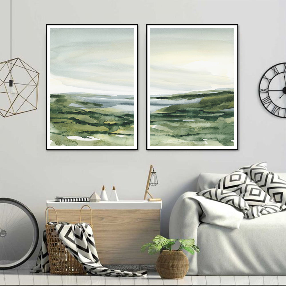 50cmx70cm-watercolor-landscape-2-sets-black-frame-canvas-wall-art www.mallsonline.com.au