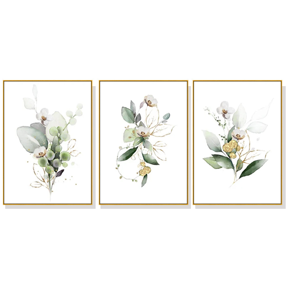 50cmx70cm-green-and-gold-watercolor-botanical-3-sets-gold-frame-canvas-wall-art www.mallsonline.com.au