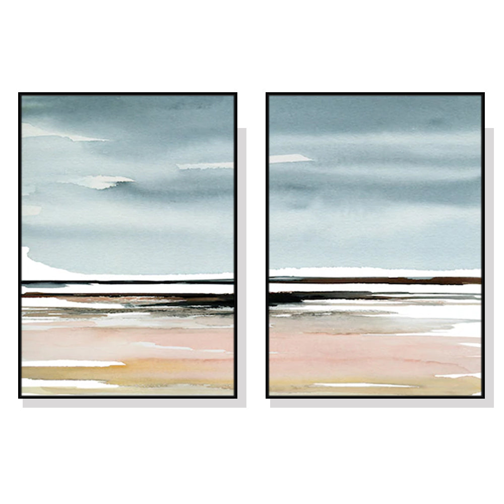 70cmx100cm-pink-beach-landscape-2-sets-black-frame-canvas-wall-art www.mallsonline.com.au