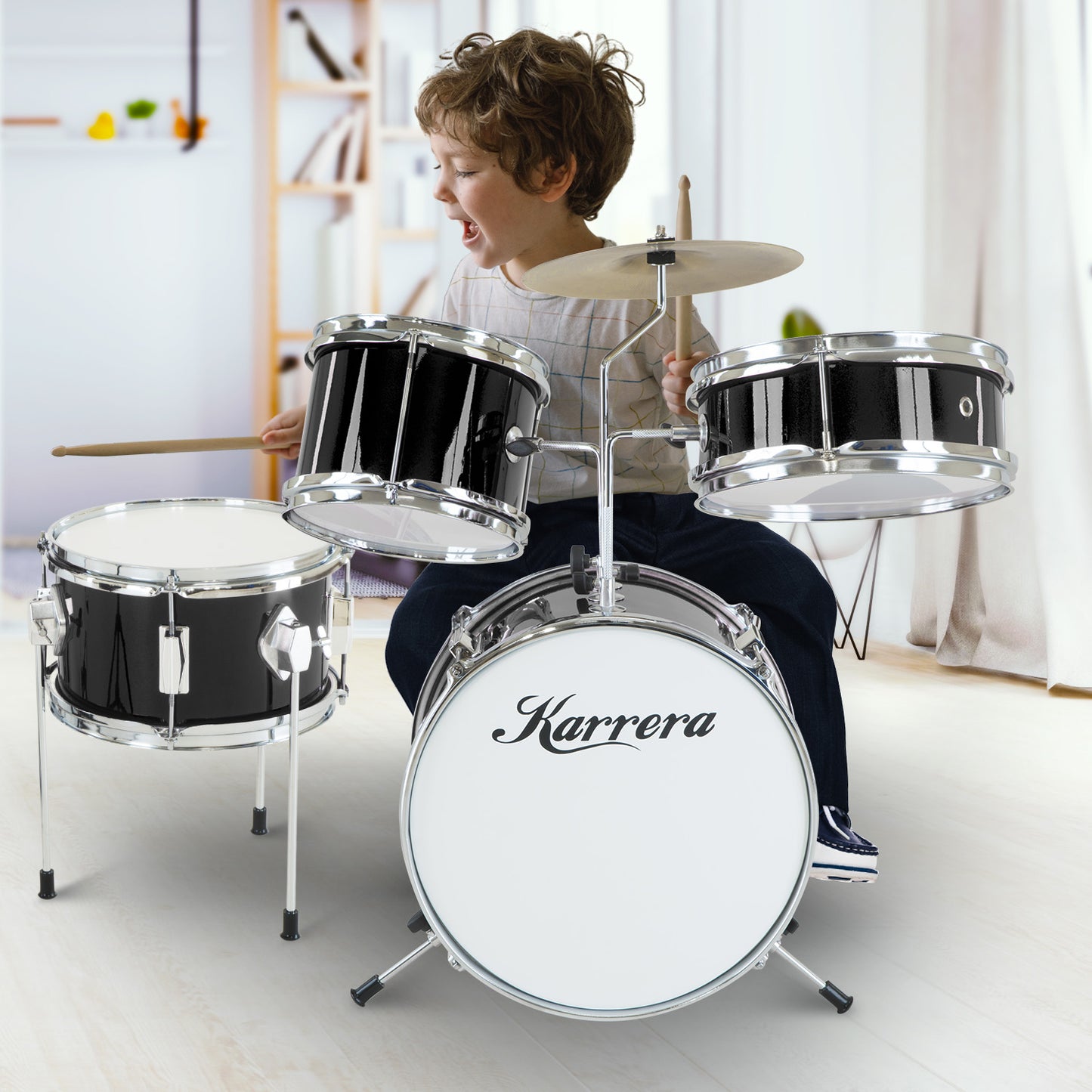 karrera-childrens-4pc-drum-kit-black at www.mallsonline.com.au