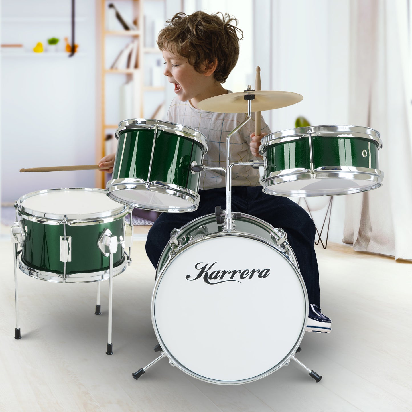 karrera-childrens-4pc-drumkit-green at www.mallsonline.com.au