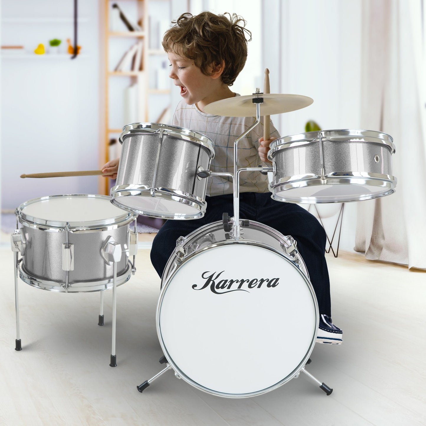 karrera-childrens-4pc-drum-kit-silver at www.mallsonline.com.au