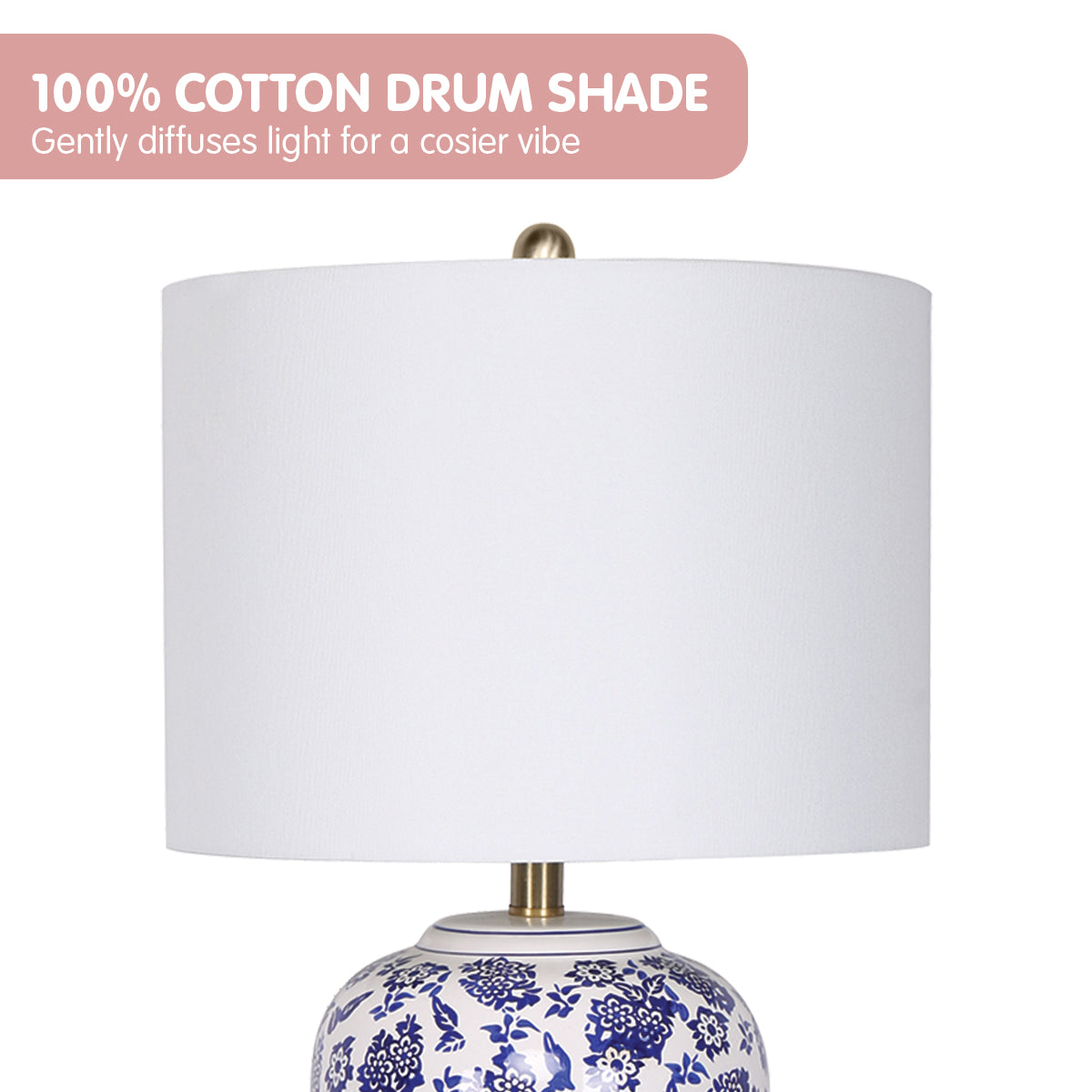 sarantino-table-lamp-ceramic-floral-base-cotton-drum-shade www.mallsonline.com.au
