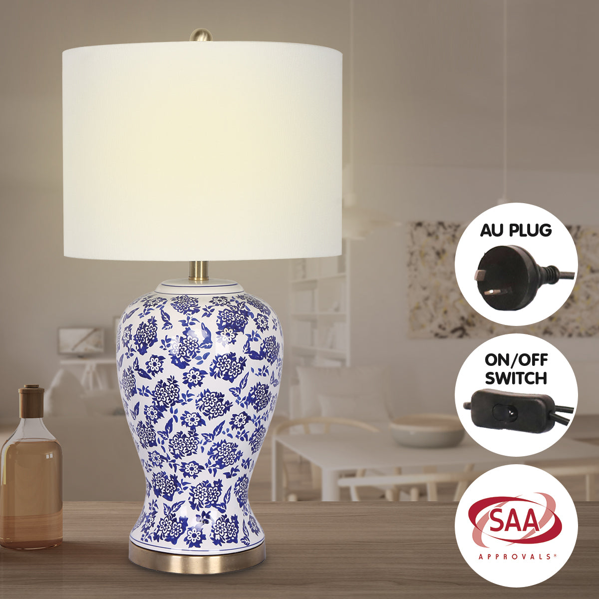 sarantino-table-lamp-ceramic-floral-base-cotton-drum-shade www.mallsonline.com.au