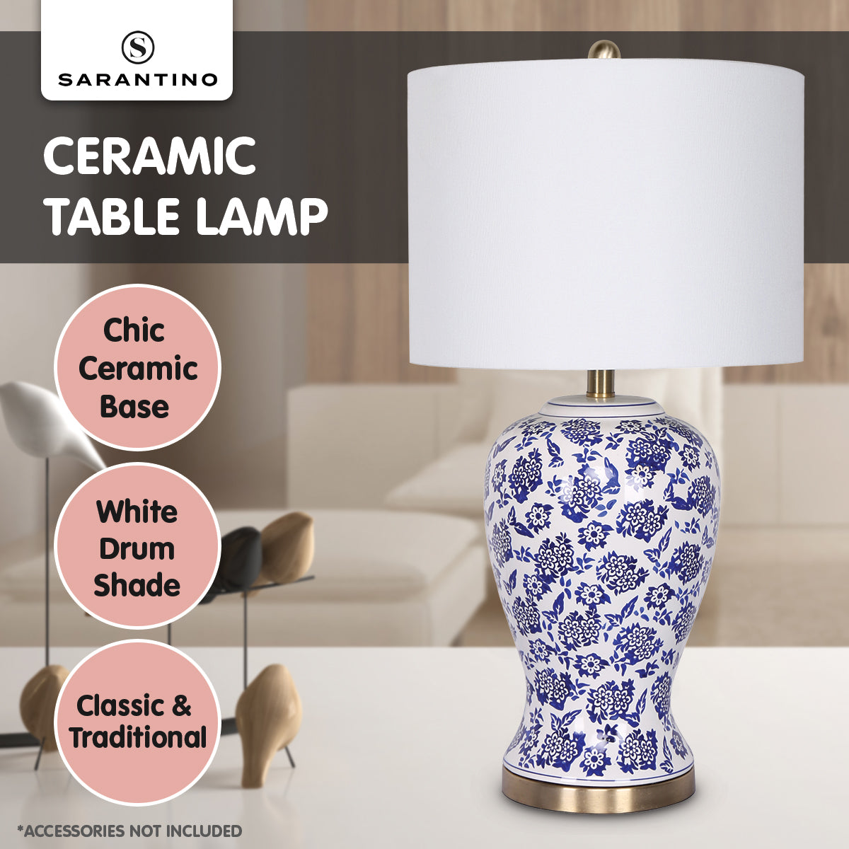 sarantino-table-lamp-ceramic-floral-base-cotton-drum-shade www.mallsonline.com.au