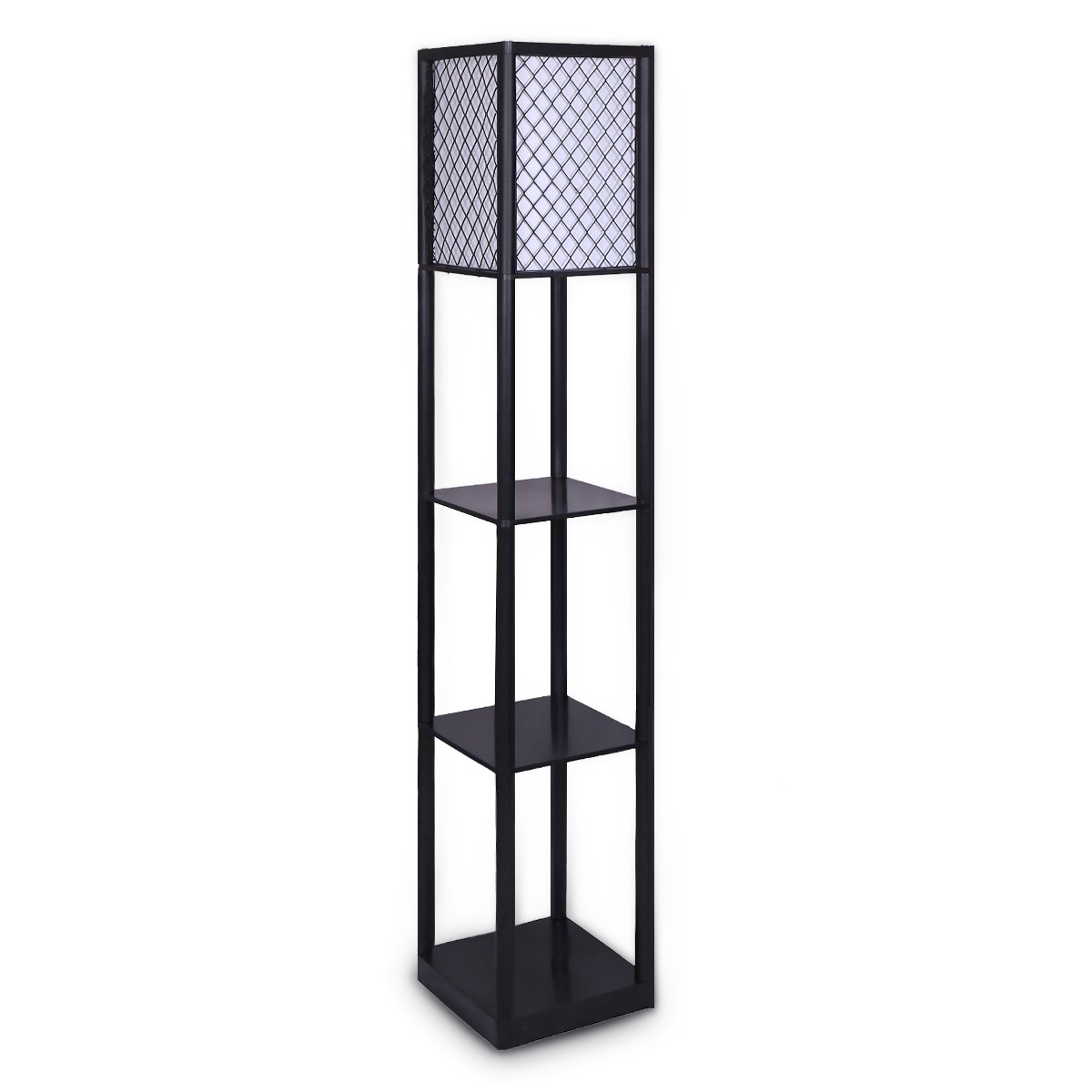 sarantino-etagere-floor-lamp-diamond-look-fabric-shade-shelves-black www.mallsonline.com.au