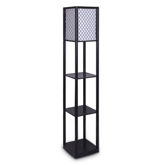 sarantino-etagere-floor-lamp-diamond-look-fabric-shade-shelves-black www.mallsonline.com.au