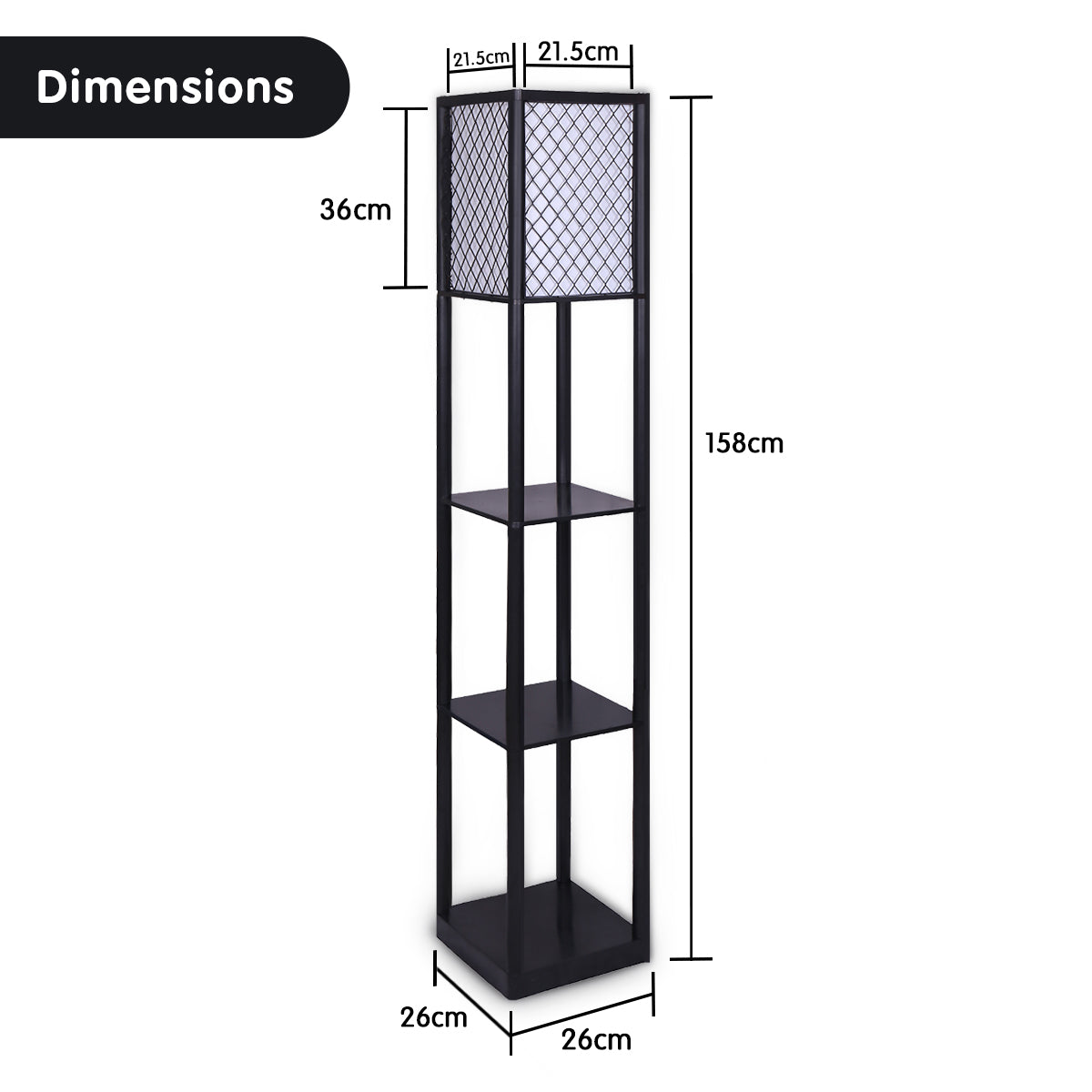 sarantino-etagere-floor-lamp-diamond-look-fabric-shade-shelves-black www.mallsonline.com.au