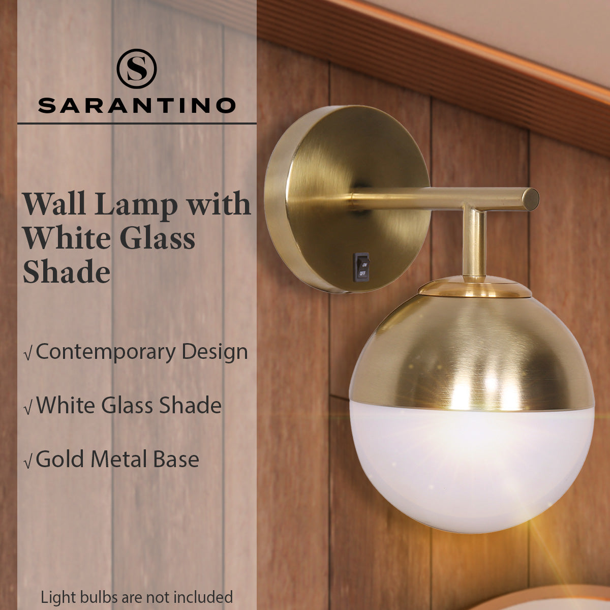 sarantino-wall-lamp-with-gold-metal-base-and-white-glass-shade www.mallsonline.com.au