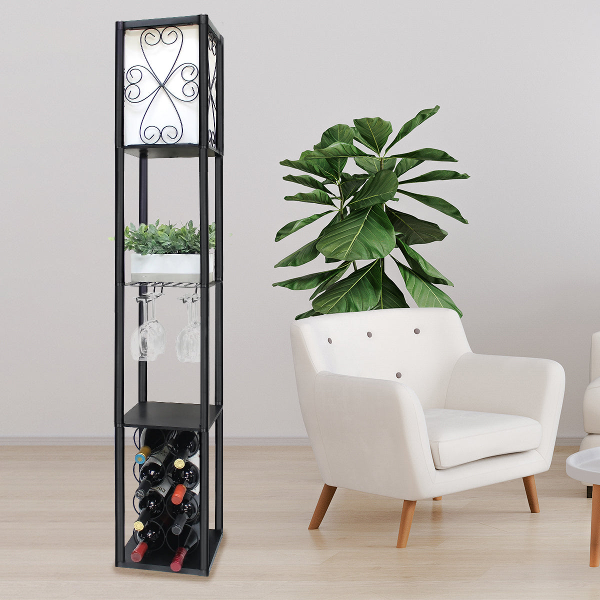 sarantino-metal-etagere-floor-lamp-with-wine-holder-shelf www.mallsonline.com.au
