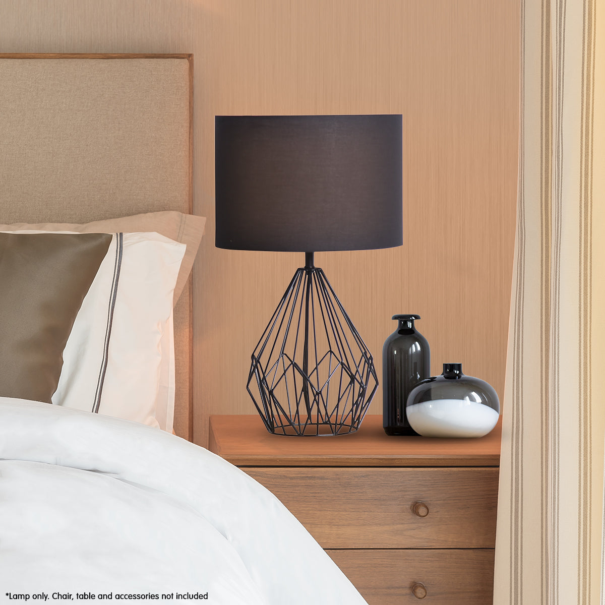 sarantino-metal-wire-table-lamp-in-black-finish-with-black-drum-shade www.mallsonline.com.au