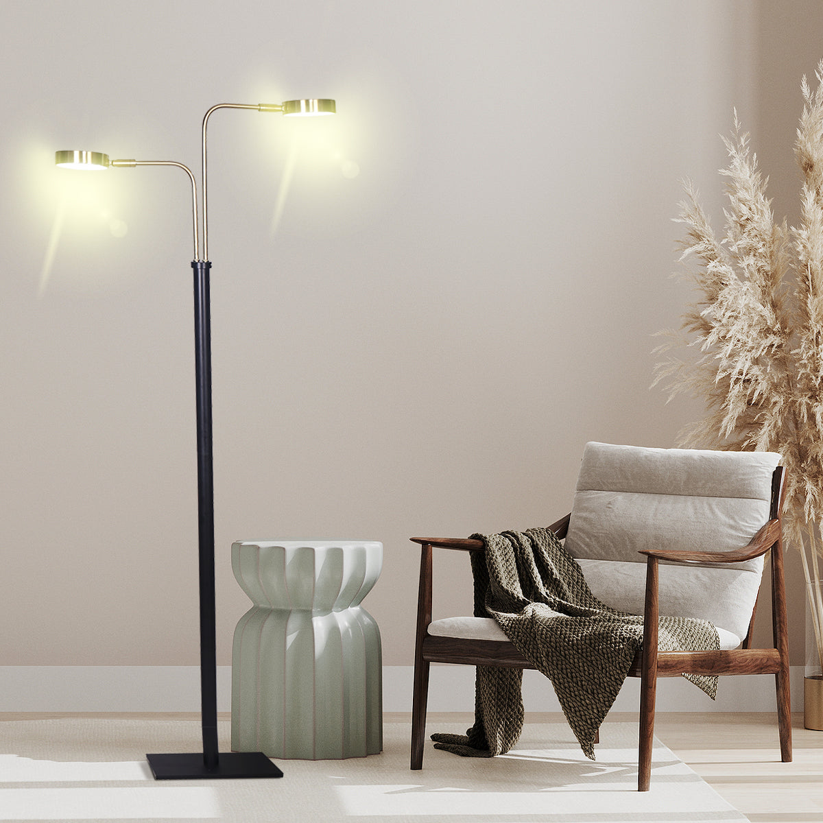 sarantino-led-metal-floor-lamp-with-2-lights-in-brushed-gold-and-black-finish www.mallsonline.com.au