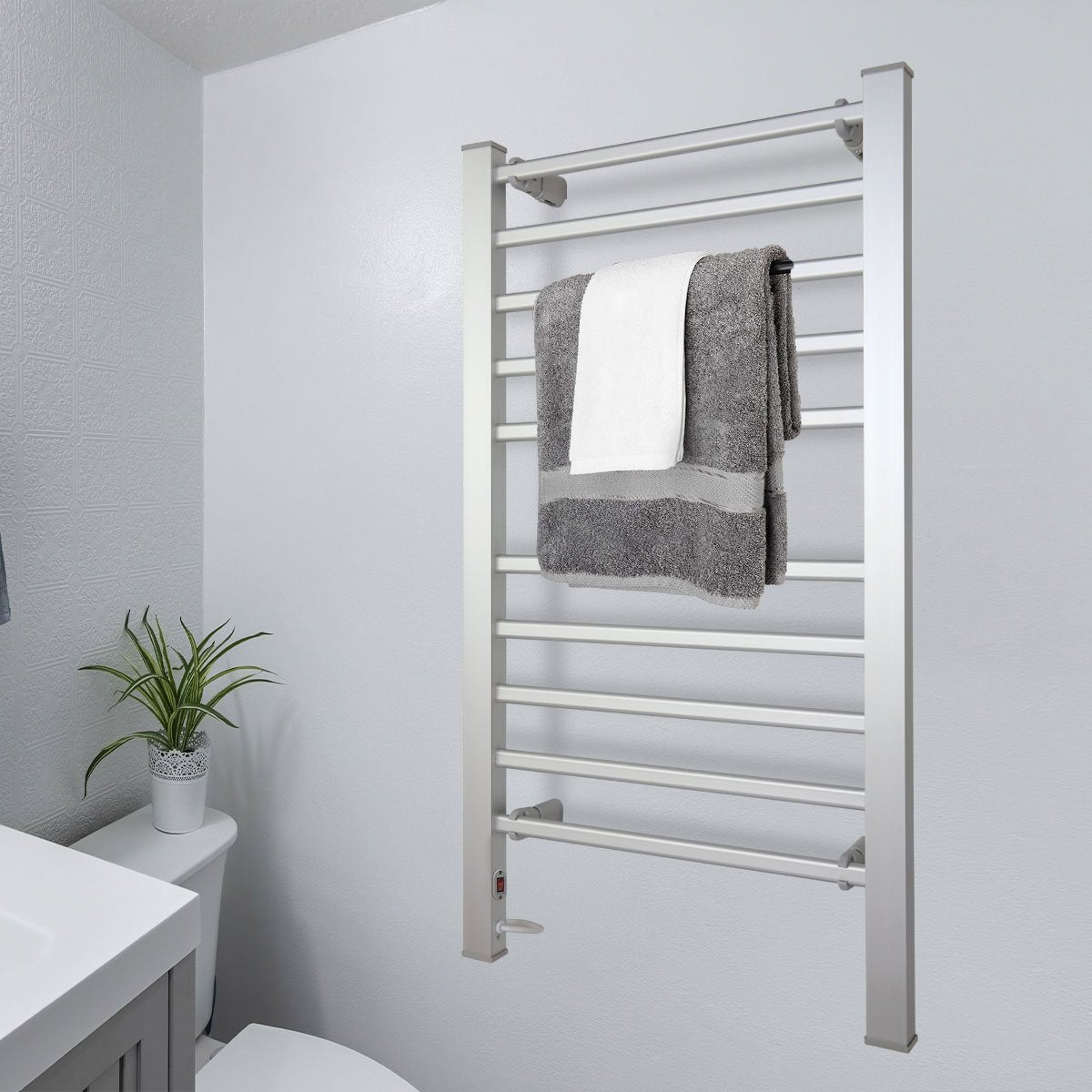 pronti-heated-towel-rack-electric-bathroom-towel-rails-warmer-ev-160-silver at www.mallsonline.com.au