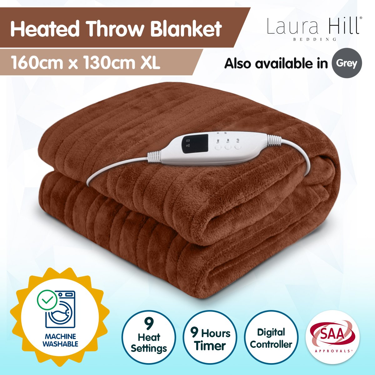 laura-hill-heated-electric-blanket-throw-rug-coral-warm-fleece-brown at www.mallsonline.com.au