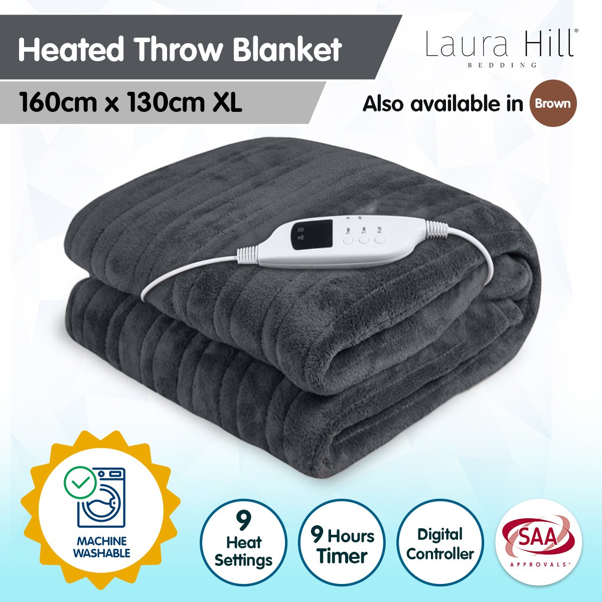 laura-hill-heated-electric-blanket-throw-rug-coral-warm-fleece-grey at www.mallsonline.com.au