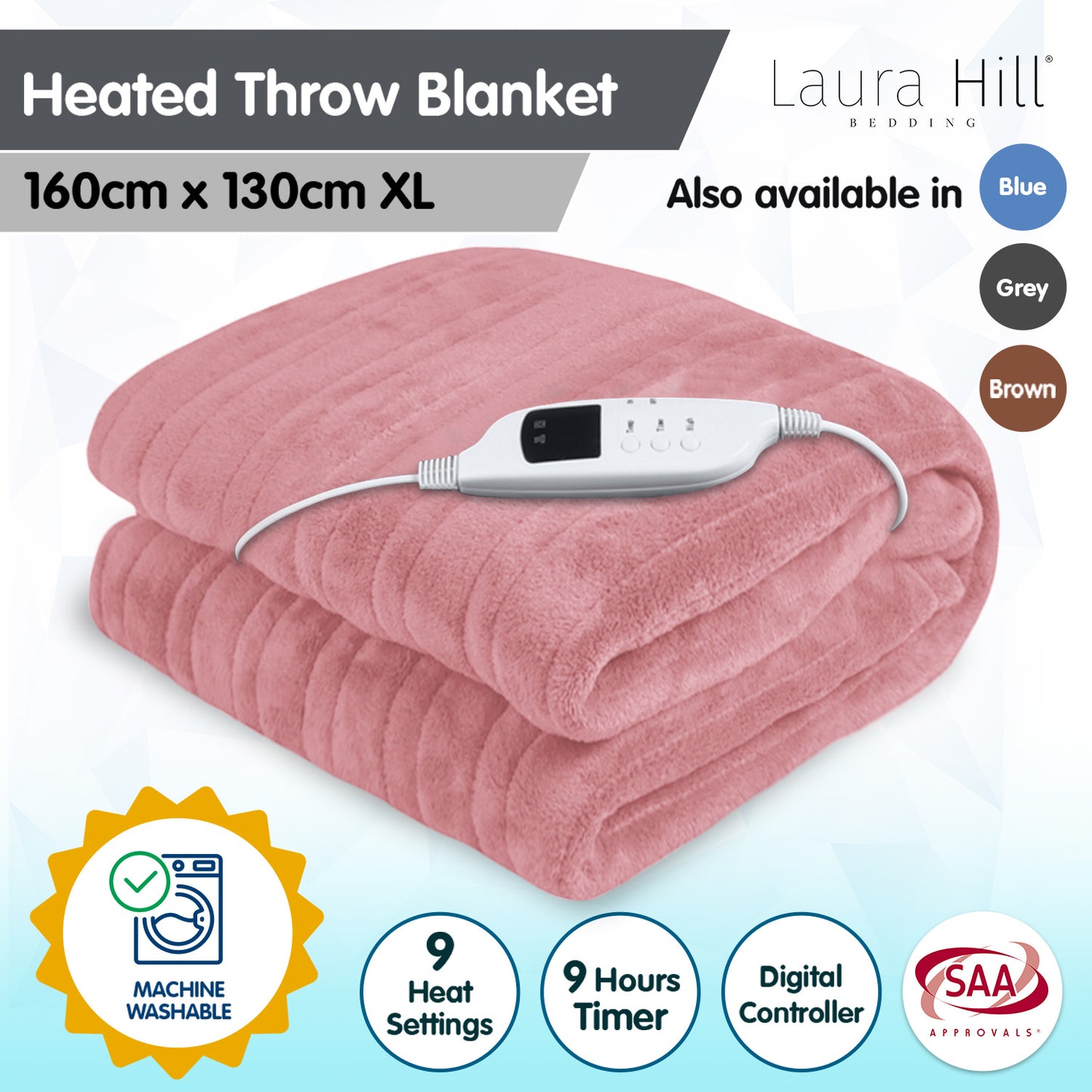 laura-hill-heated-electric-blanket-throw-rug-coral-warm-fleece-pink at www.mallsonline.com.au