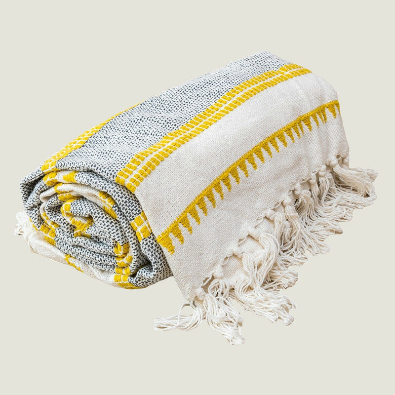 woven-jacquard-tassel-natural-yellow-stripe-bed-sofa-throw-127-x-152-cm www.mallsonline.com.au