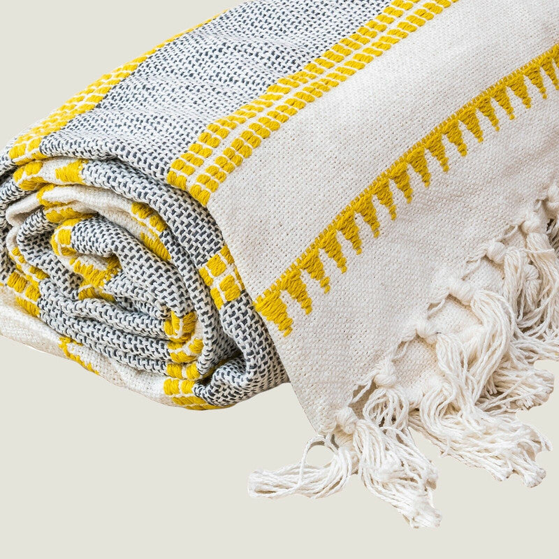 woven-jacquard-tassel-natural-yellow-stripe-bed-sofa-throw-127-x-152-cm www.mallsonline.com.au